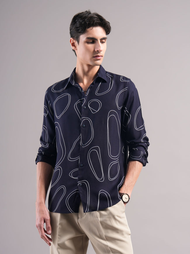 Men Navy Printed Casual Shirt