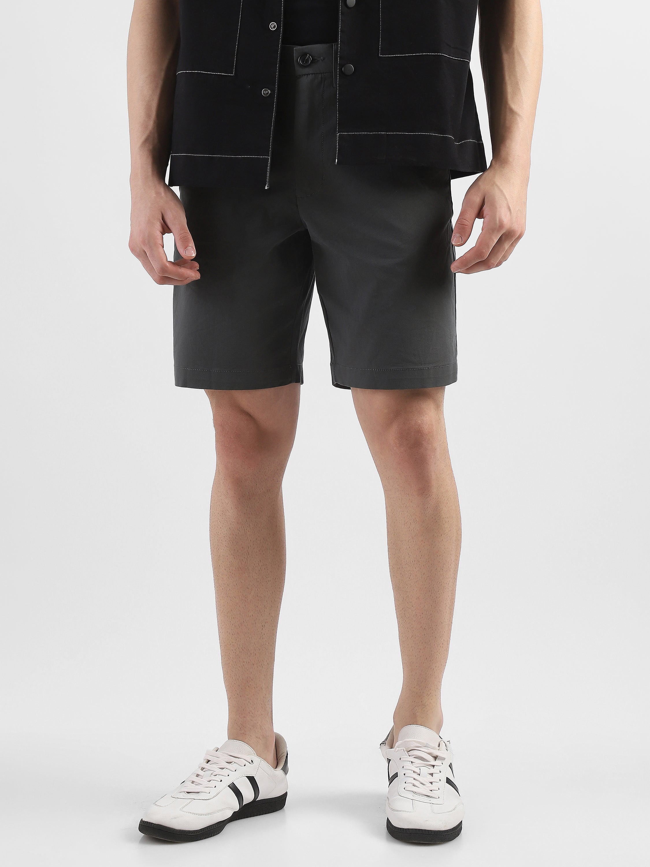 Men Dark Grey Knee Length Regular Fit Shorts