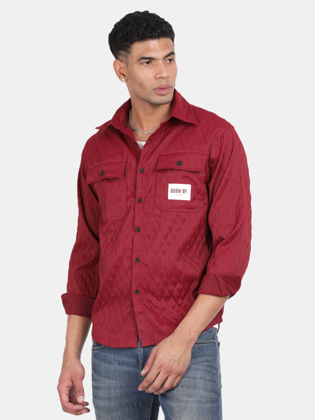 Men Maroon Slim Fit Spread Collar Full Sleeve Casual Shirt
