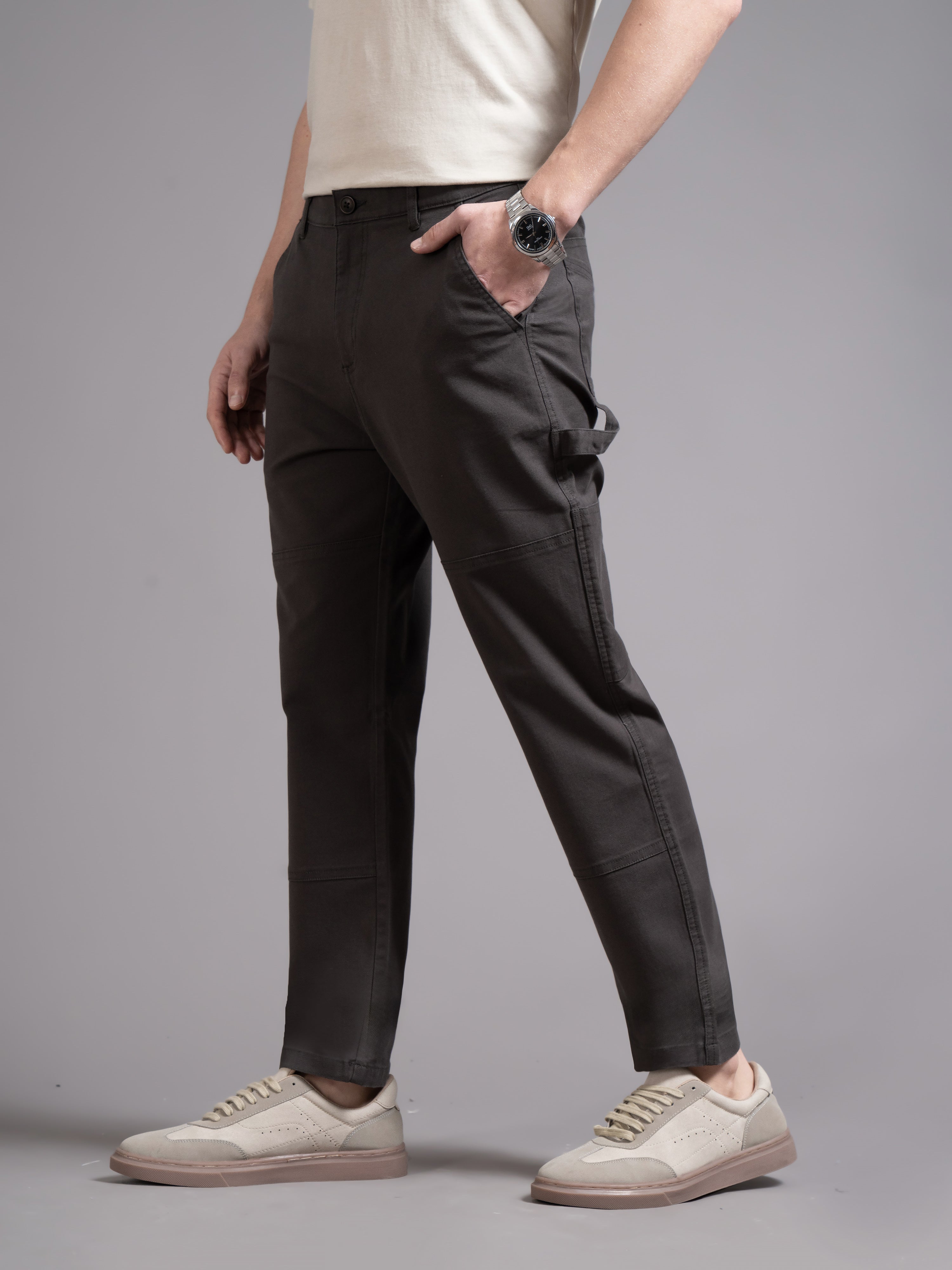 Men Charcoal Straight Fit Cargo Trouser