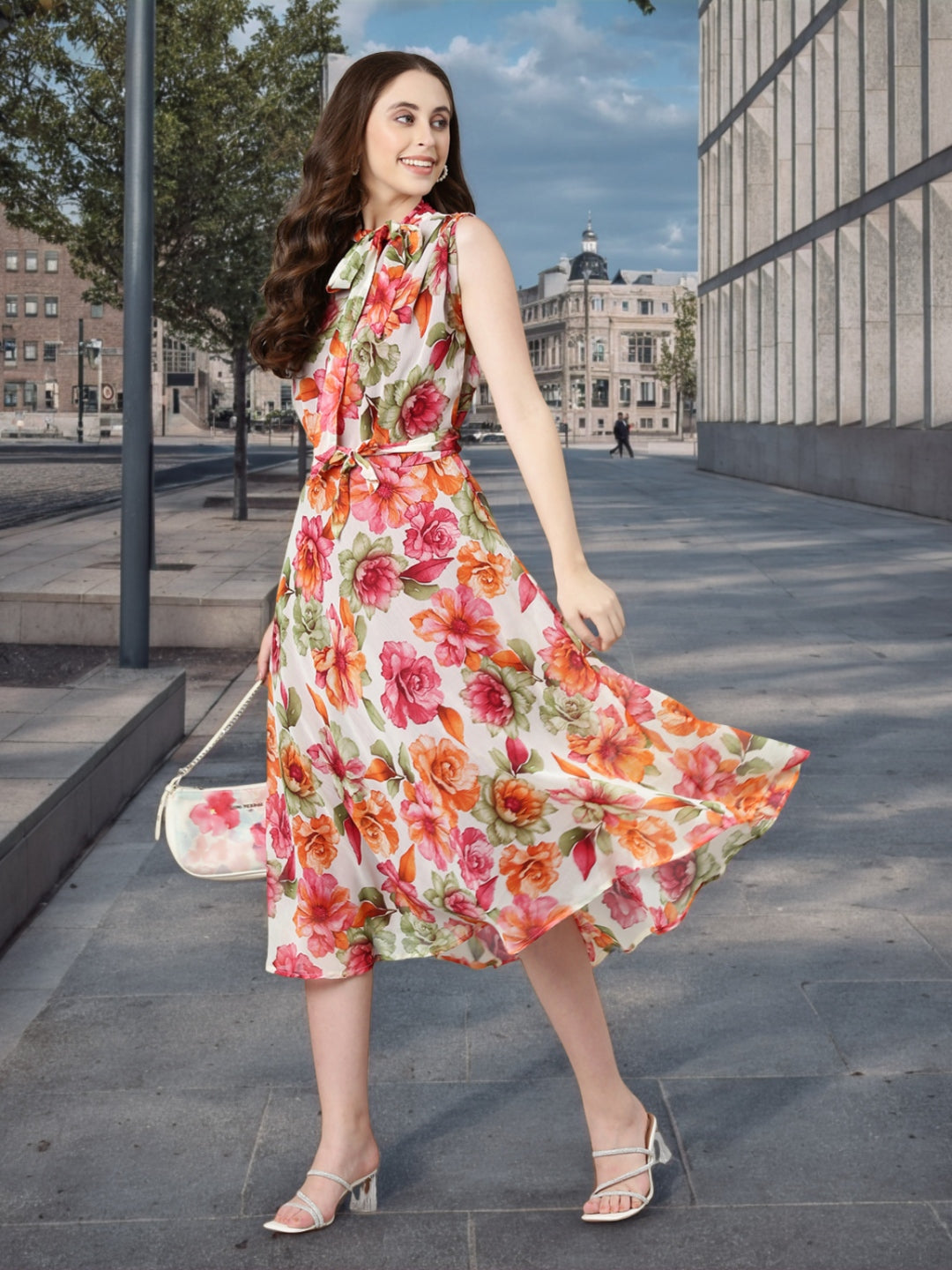 Women Floral Woven Maxi Chiffon Dress