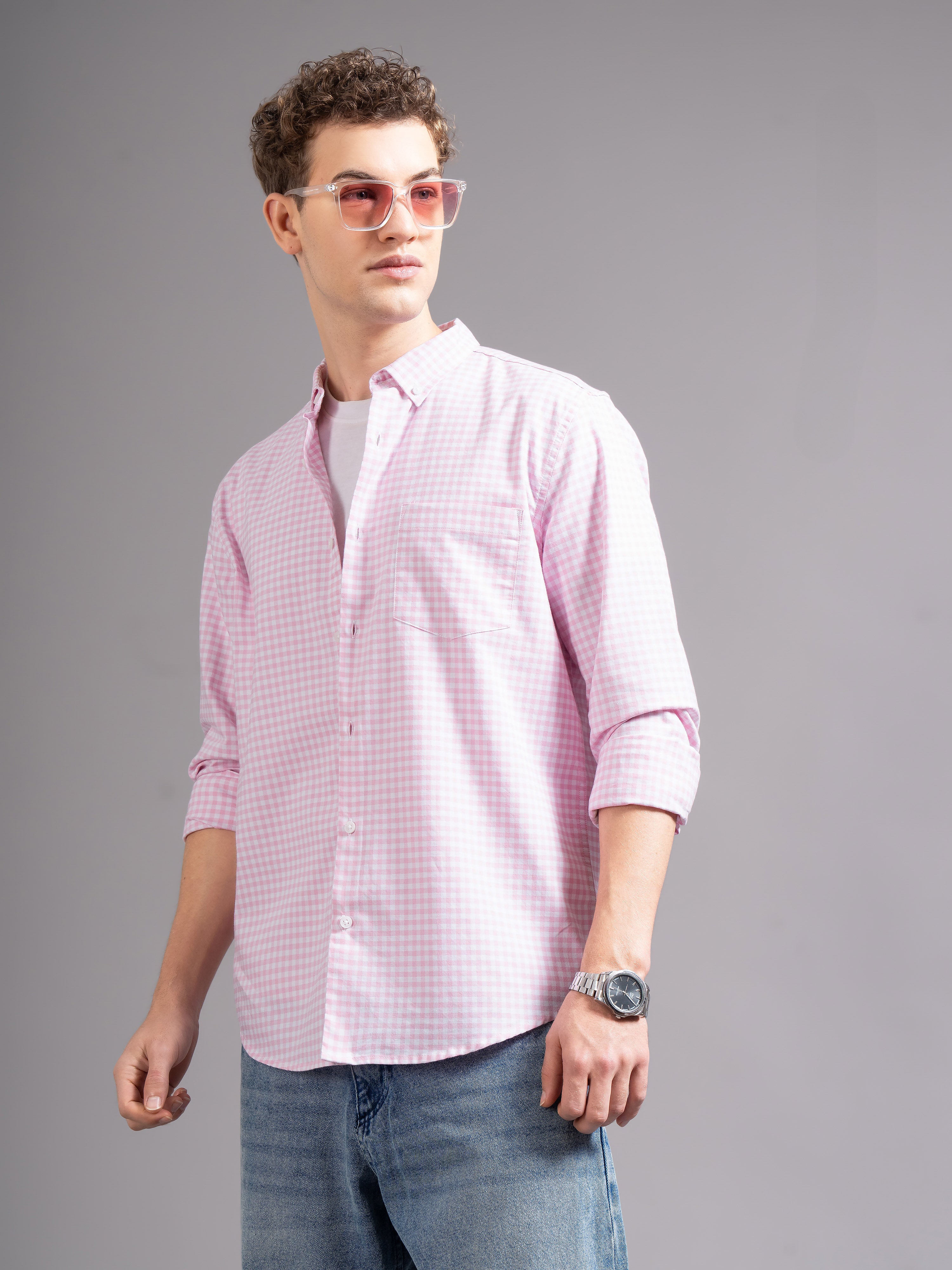 Men Pink Oxford Shirt