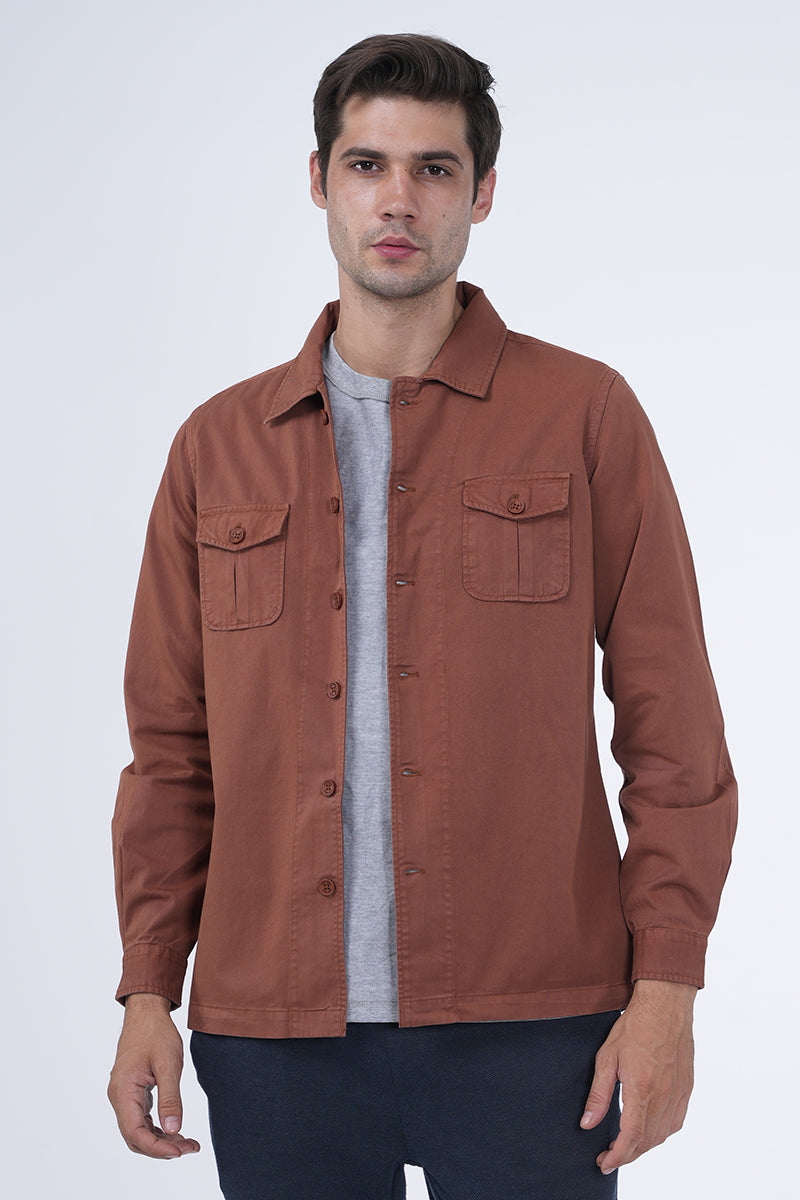 Men Kraken Twill Overshirt Brick Red
