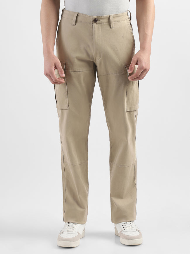Men Beige Cotton Mid Rise Cargo Pants