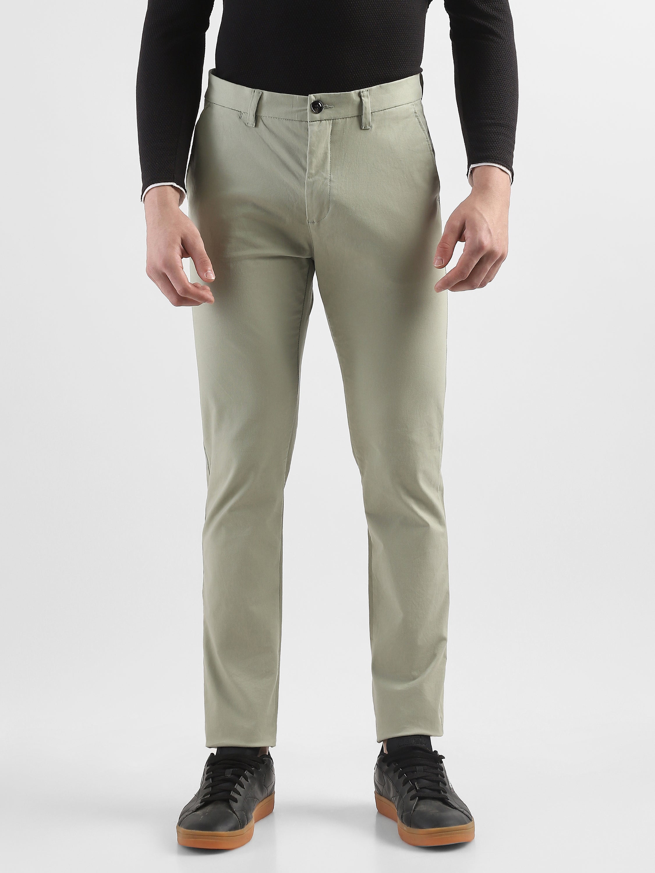 Men Pistacho Green Slim Fit Mid Rise Formal Trouser