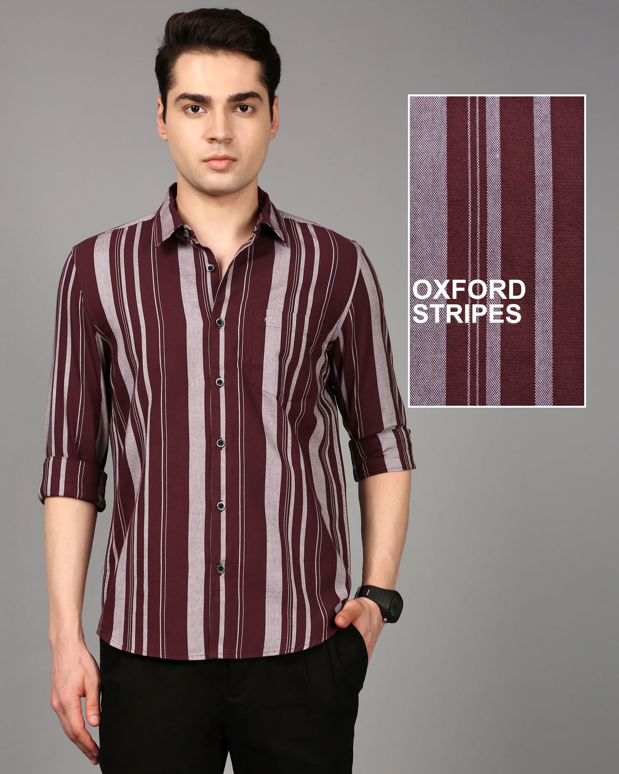 Men Burgundy Striped Shirt