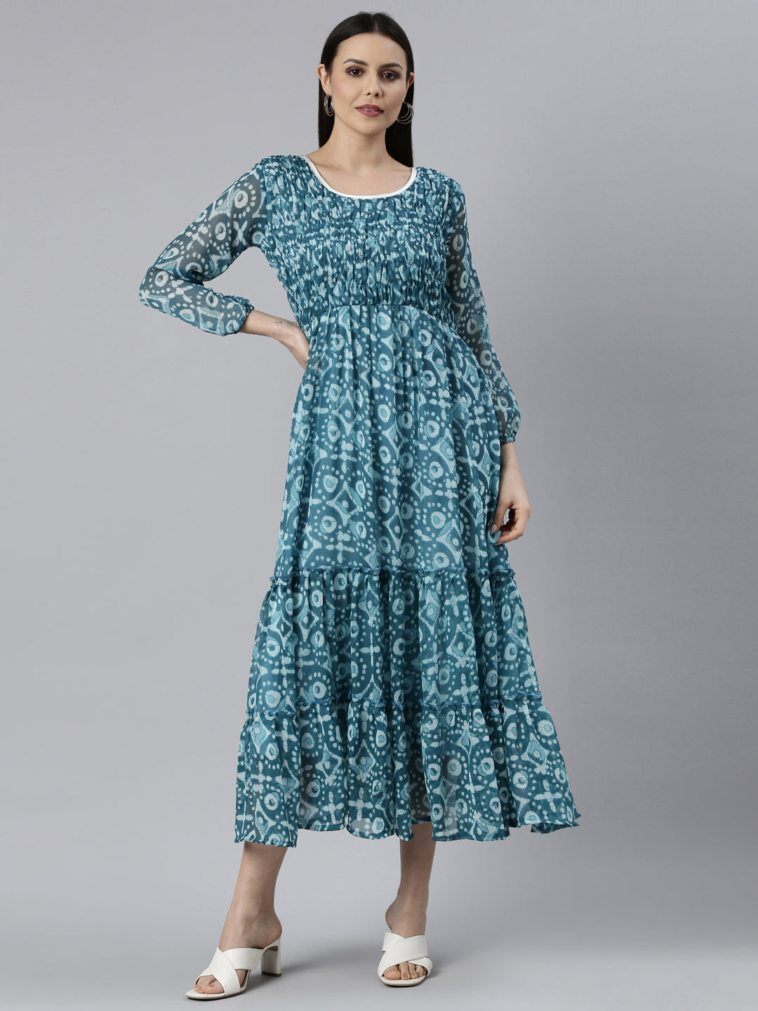 Women Blue Floral Chiffon Dress