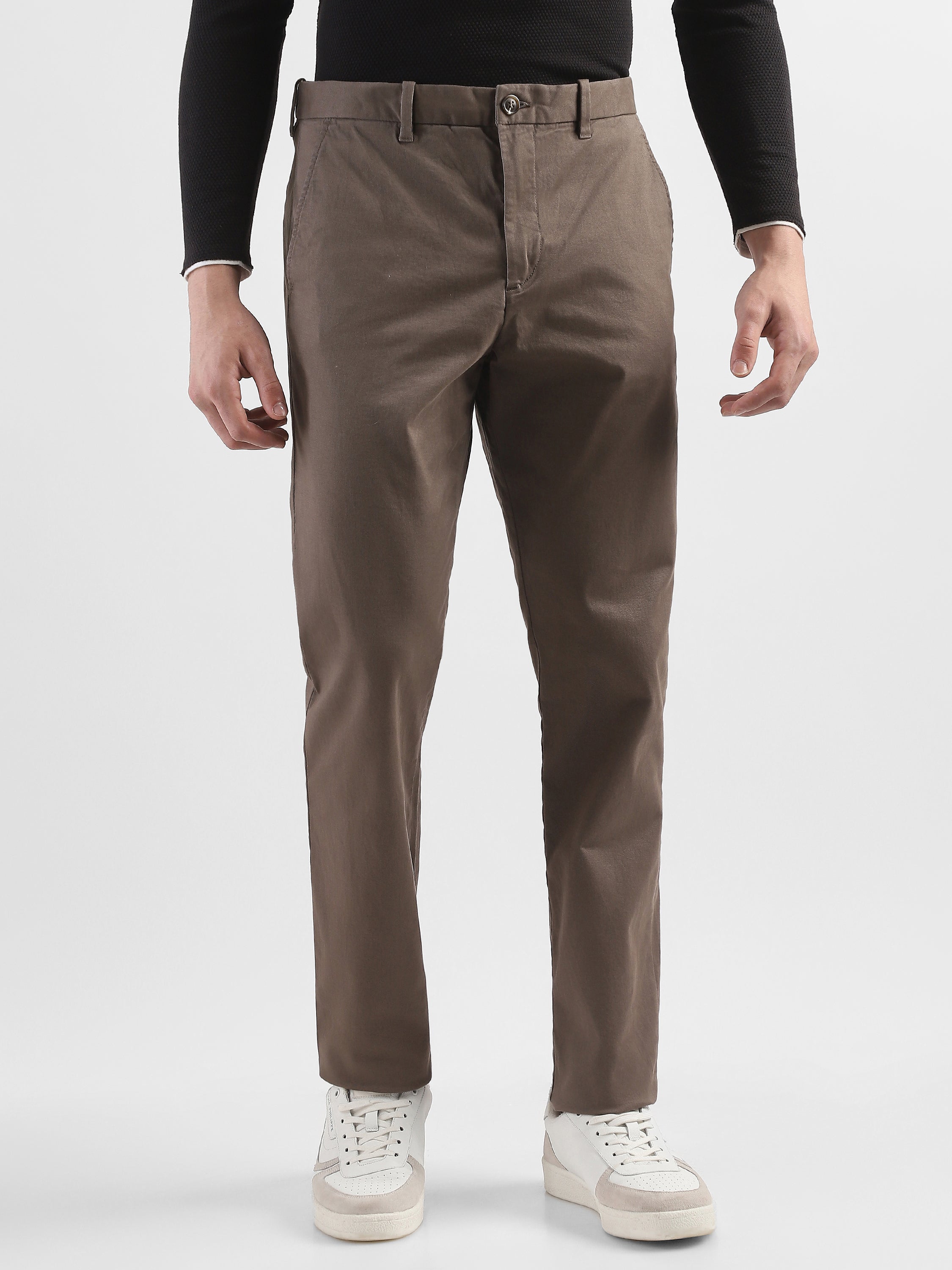 Men Brown Mid Rise Formal Trousers