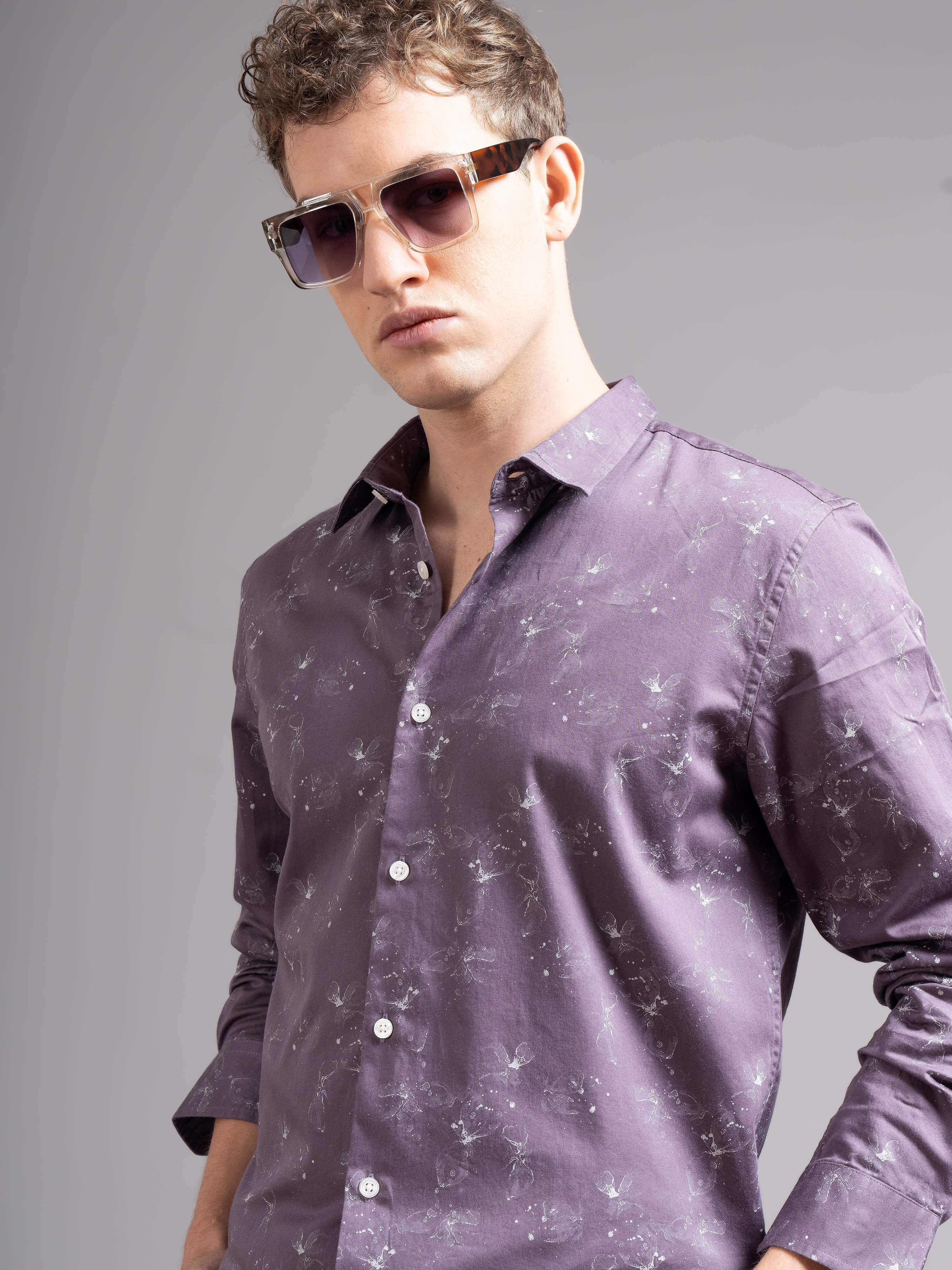 Men Purple Floral Print Shirt