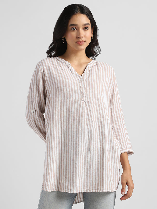 Women  Striped High-Low Hem Cotton Blend Top