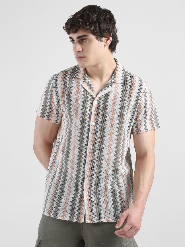 Men Crochet Multi Color Casual Shirt