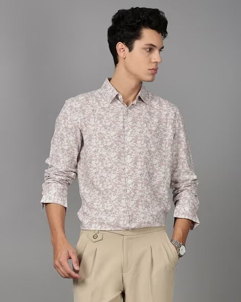 Men Pink Floral Print Shirt