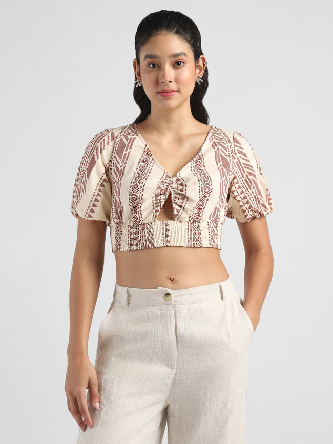 Women Beige Printed Crop Top