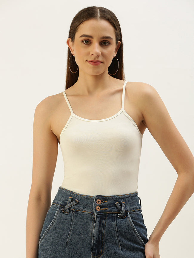 Women Off White Inner wear Top