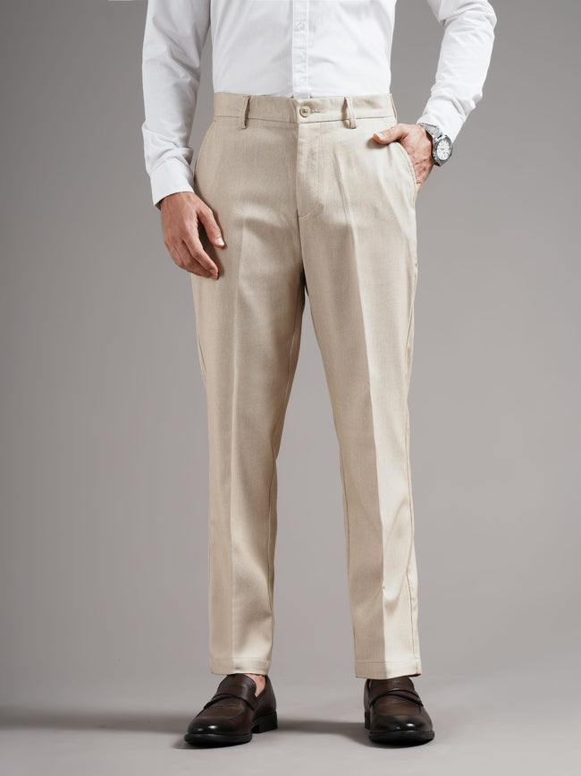 Men Beige Straight Fit Trousers