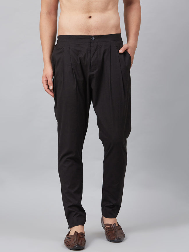 Men Black Solid Trouser Style Pyjamas