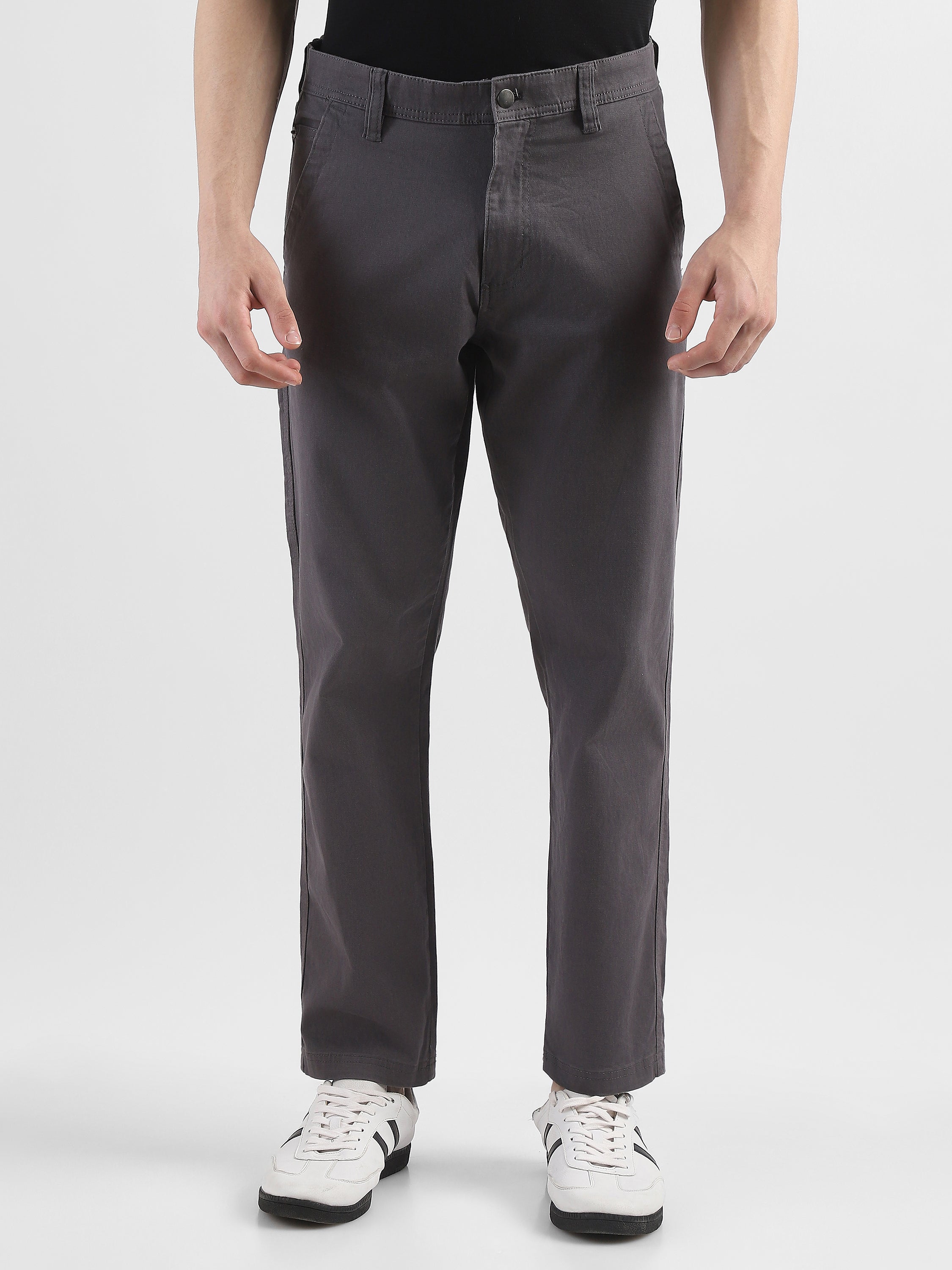 Men Grey Cotton Blend Formal Trousers