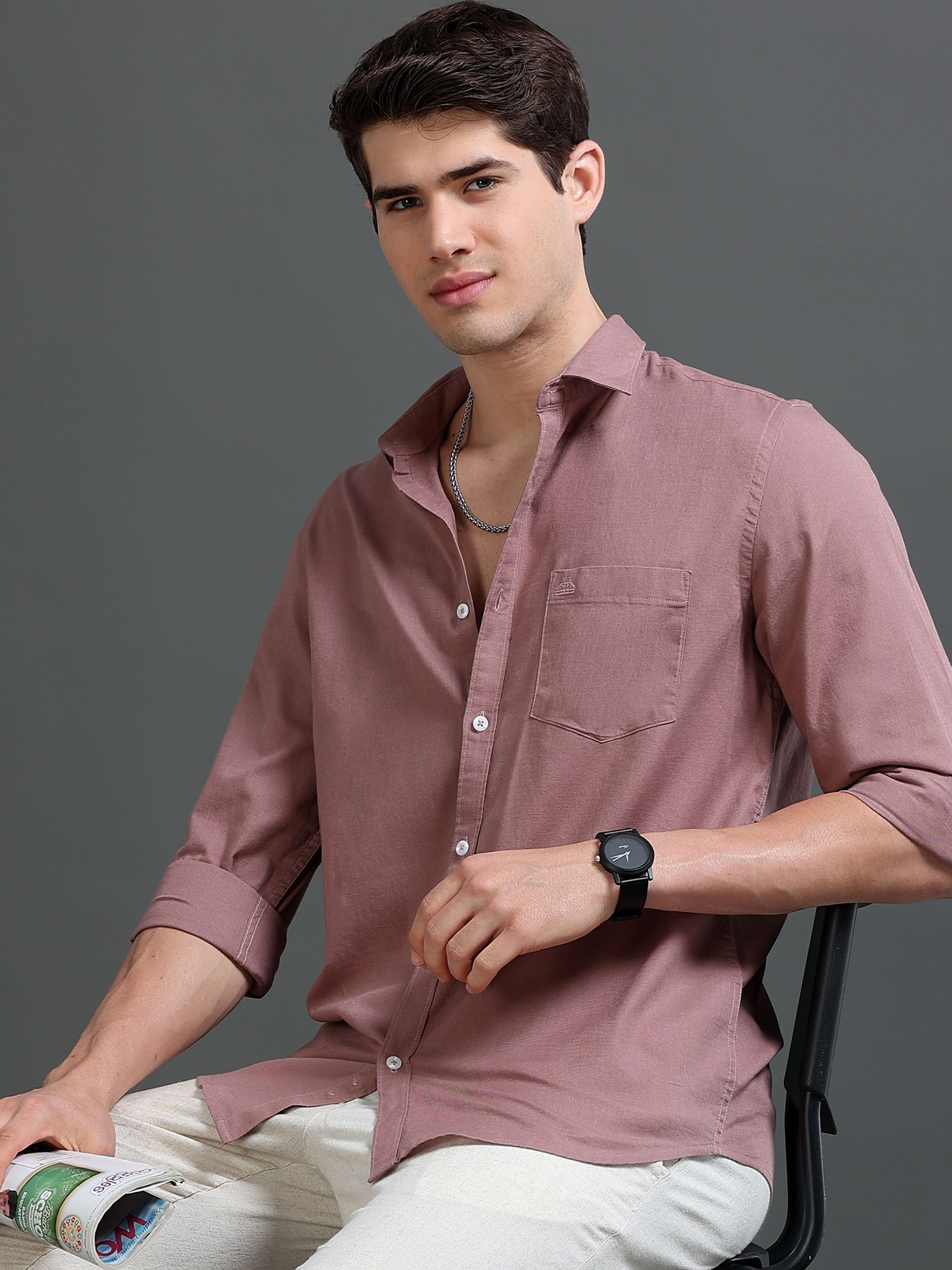 Men Mauve Slub Solid Shirt