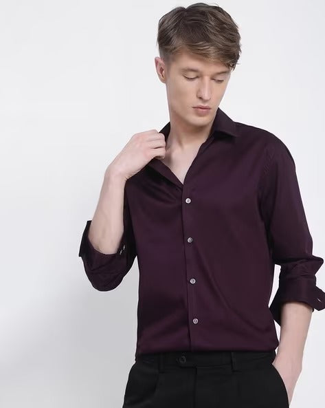 Men Wine Slim Fit Shirt