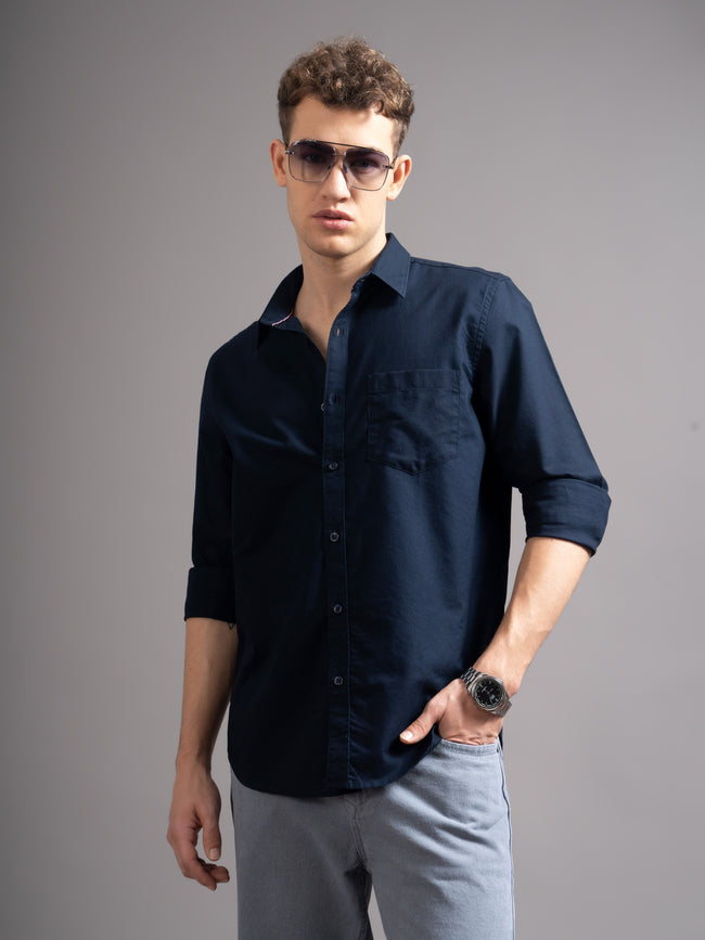 Men Navy Blue Casual Shirt