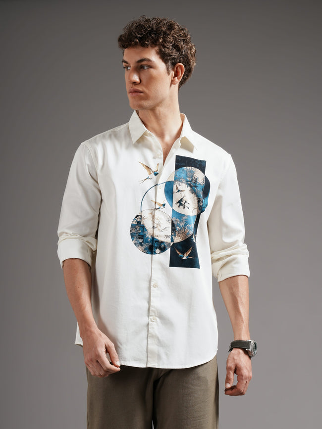 Men Cream Casual Printed Shirt