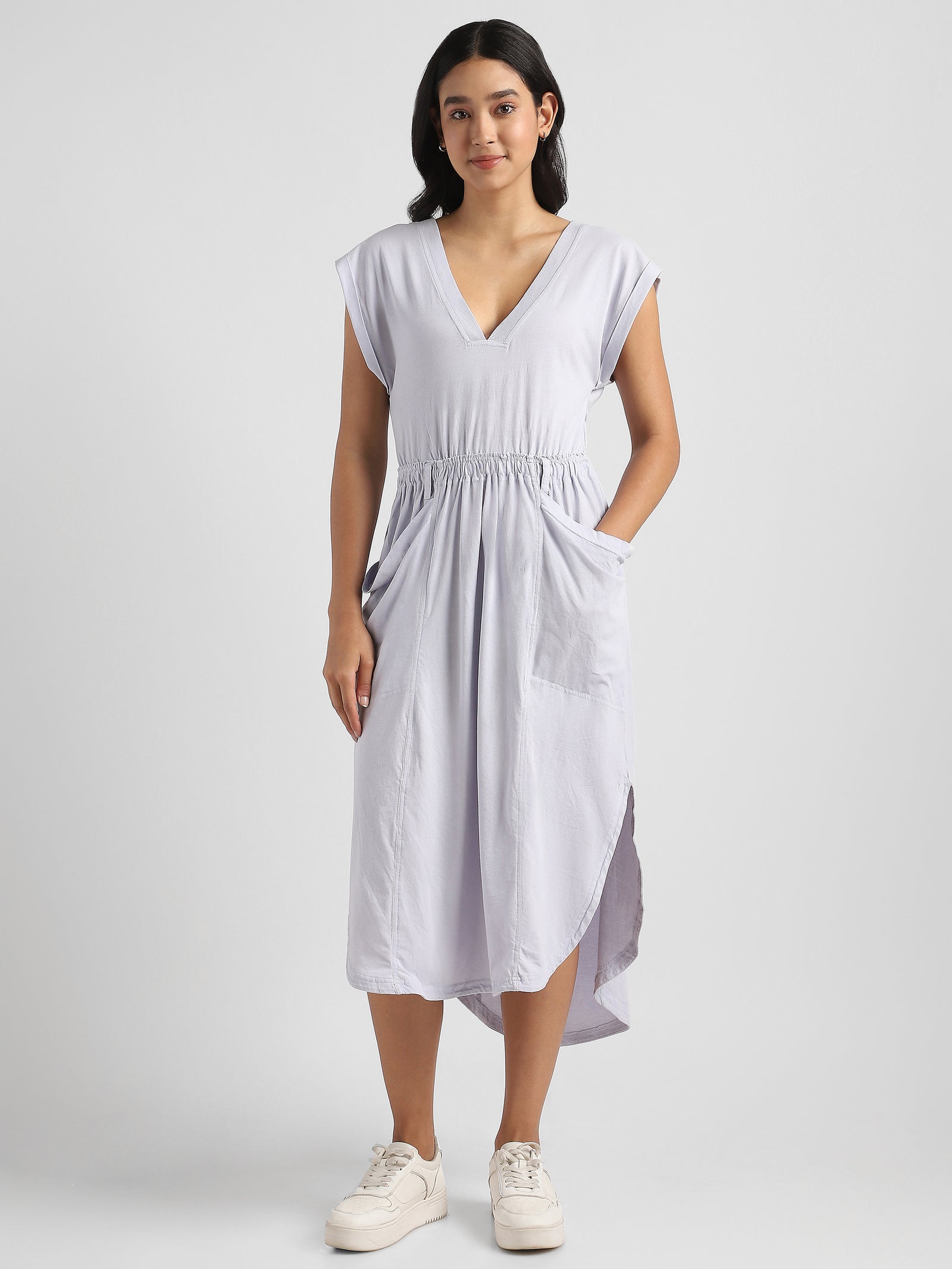 Women Lavender Maxi Dress with Side Slit