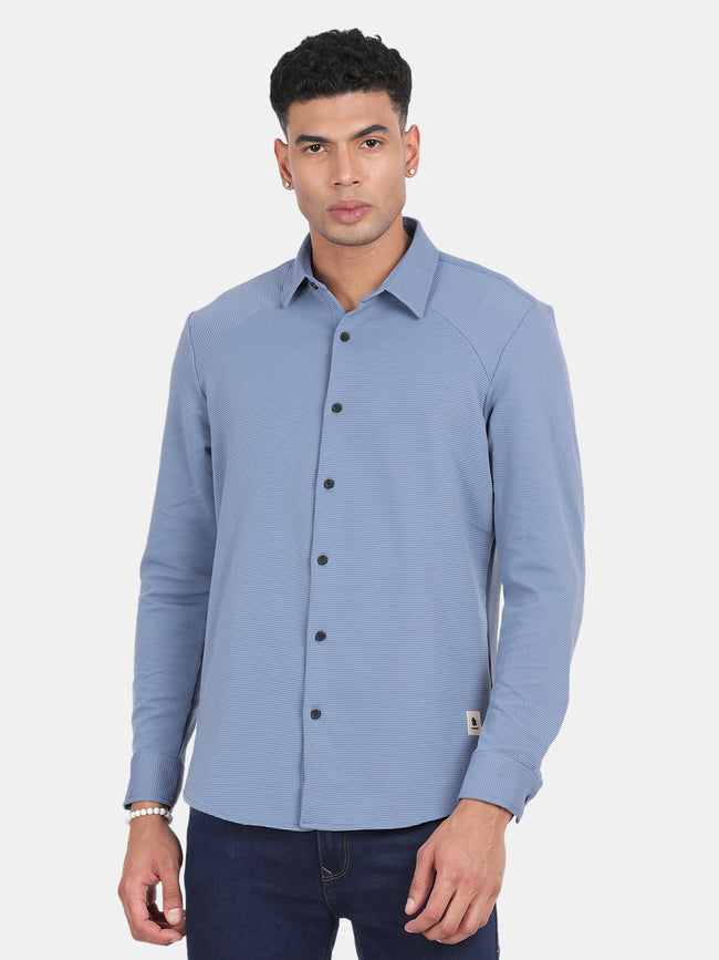 Men Grey Slim Fit Spread Collar Full Sleeve Casual Shirt