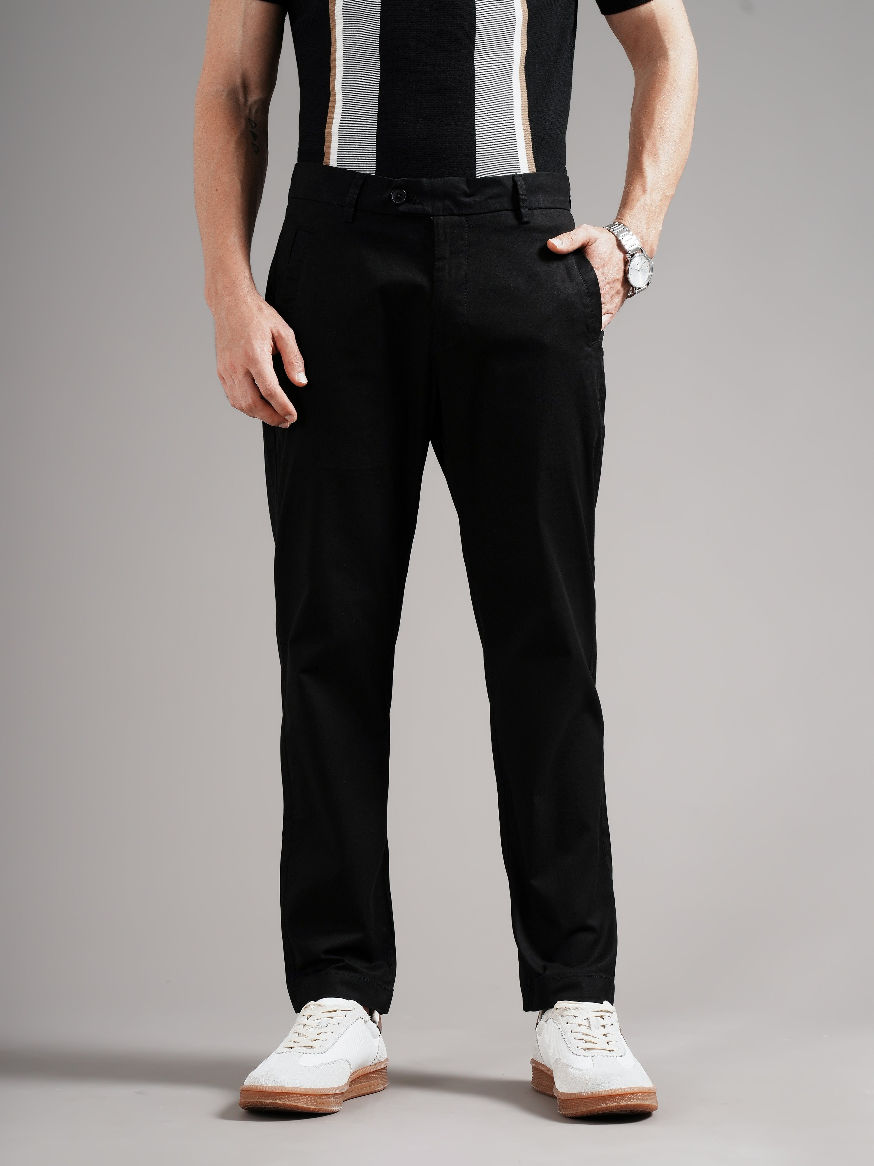 Men Black Tailored Fit Trousers
