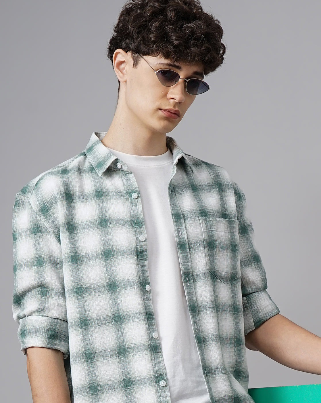 Men Green Cotton Slim Shirt
