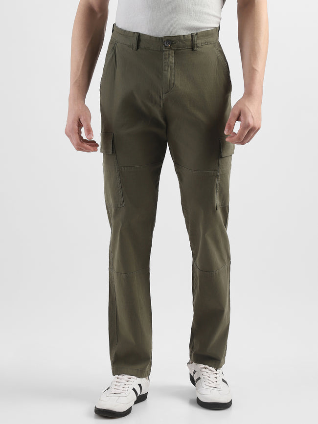 Men Olive Comfort Cargo Pants with 6 Pockets