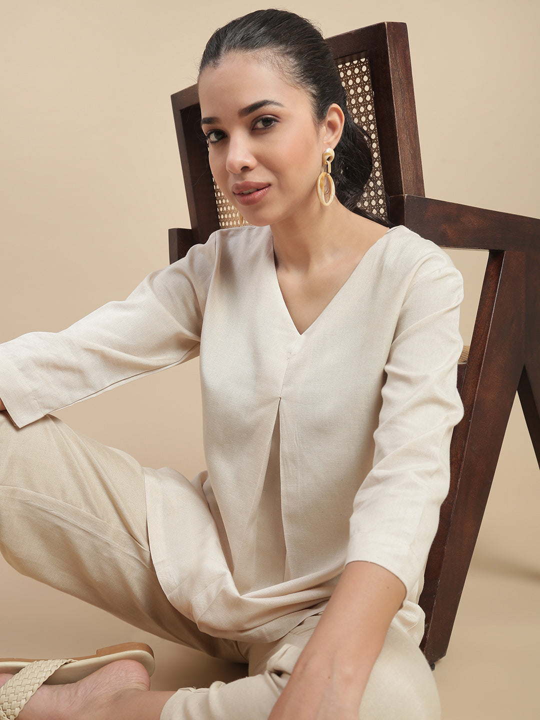 Women Beige Casual Tunic Top