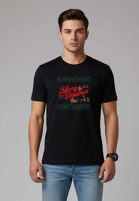 Men Printed Black Cotton Tshirt