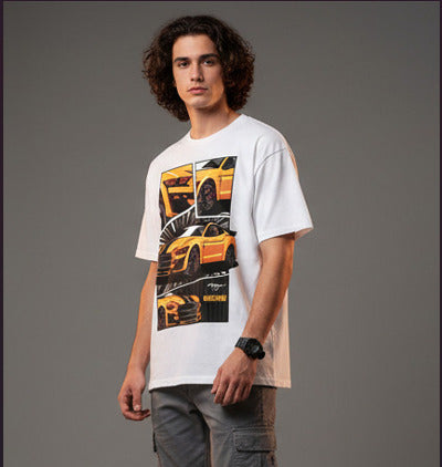 Mens White Graphic Cotton Oversized T-Shirt