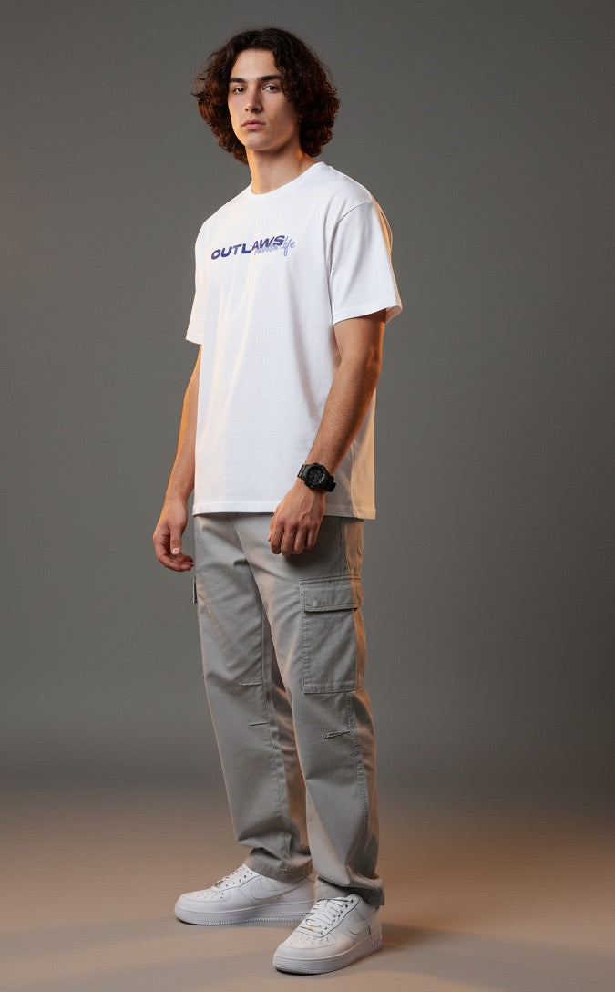 Men White Graphic Cotton Oversized T-Shirt