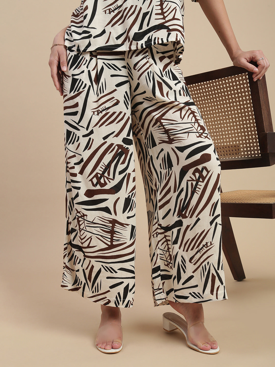 Women Off White Casual Palazzo