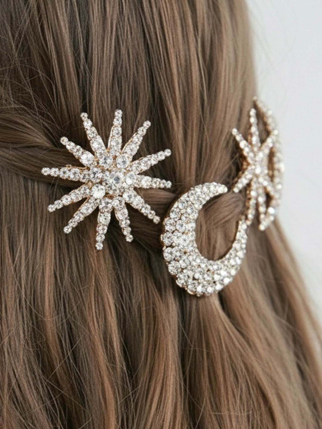 Women Rose Gold Set Of 3 Celestia Crystal Hair Pins