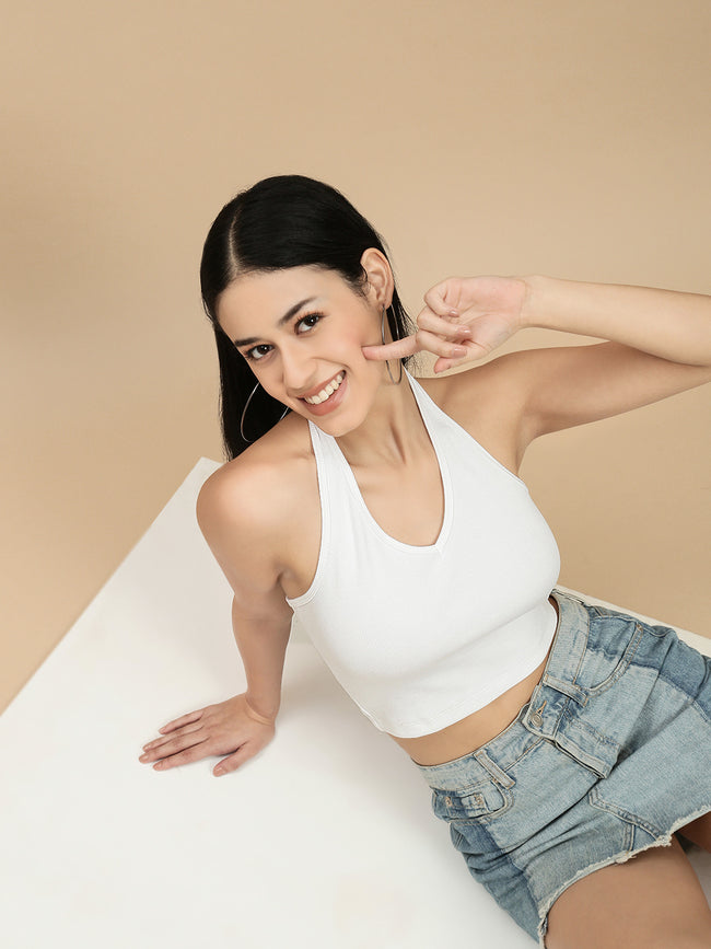 Women White Sleeveless Crop Top