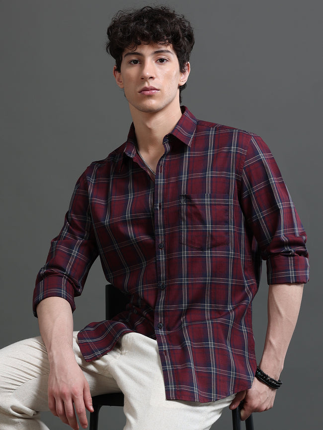 Men Red Check Shirt