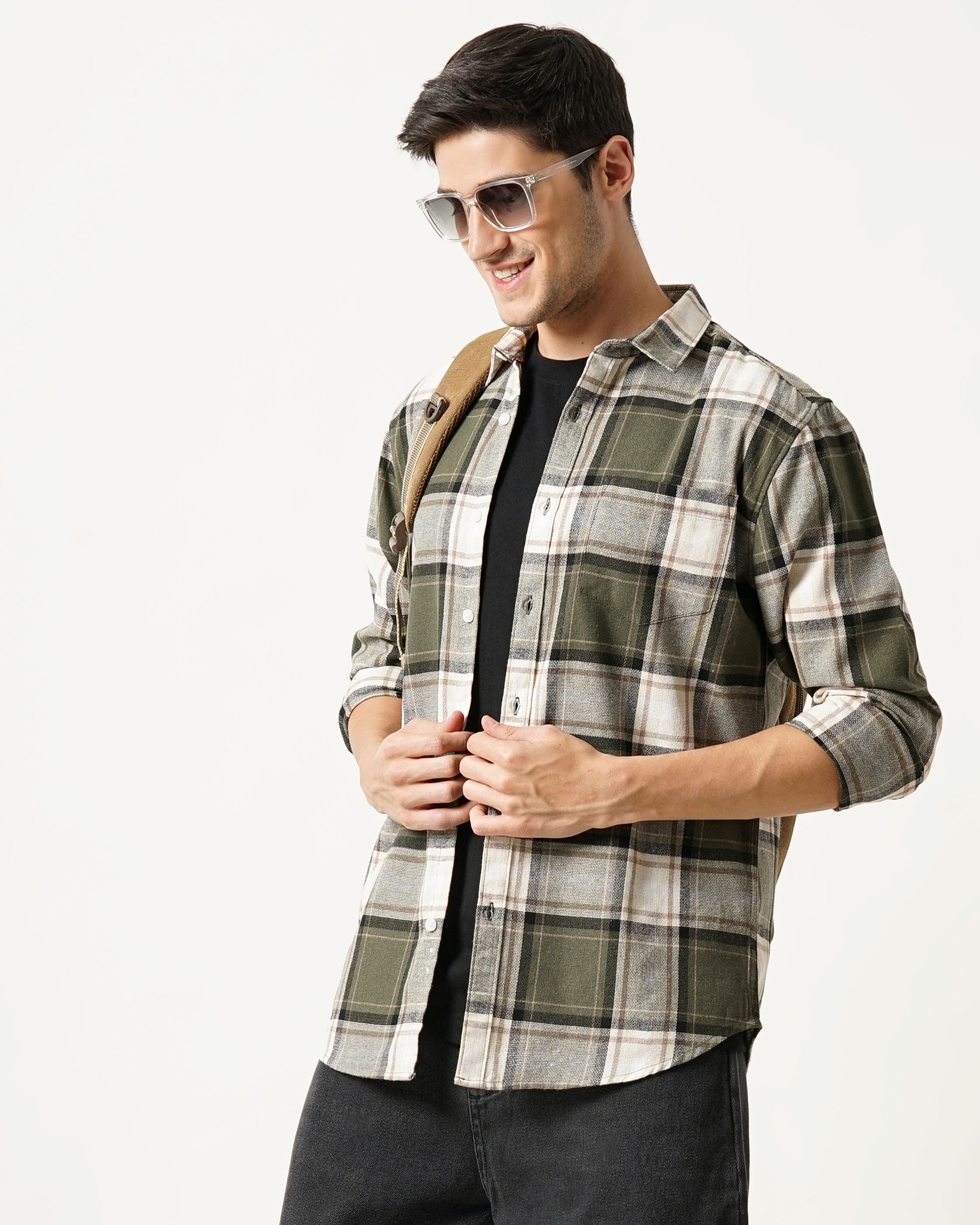Men Green Checked Shirt