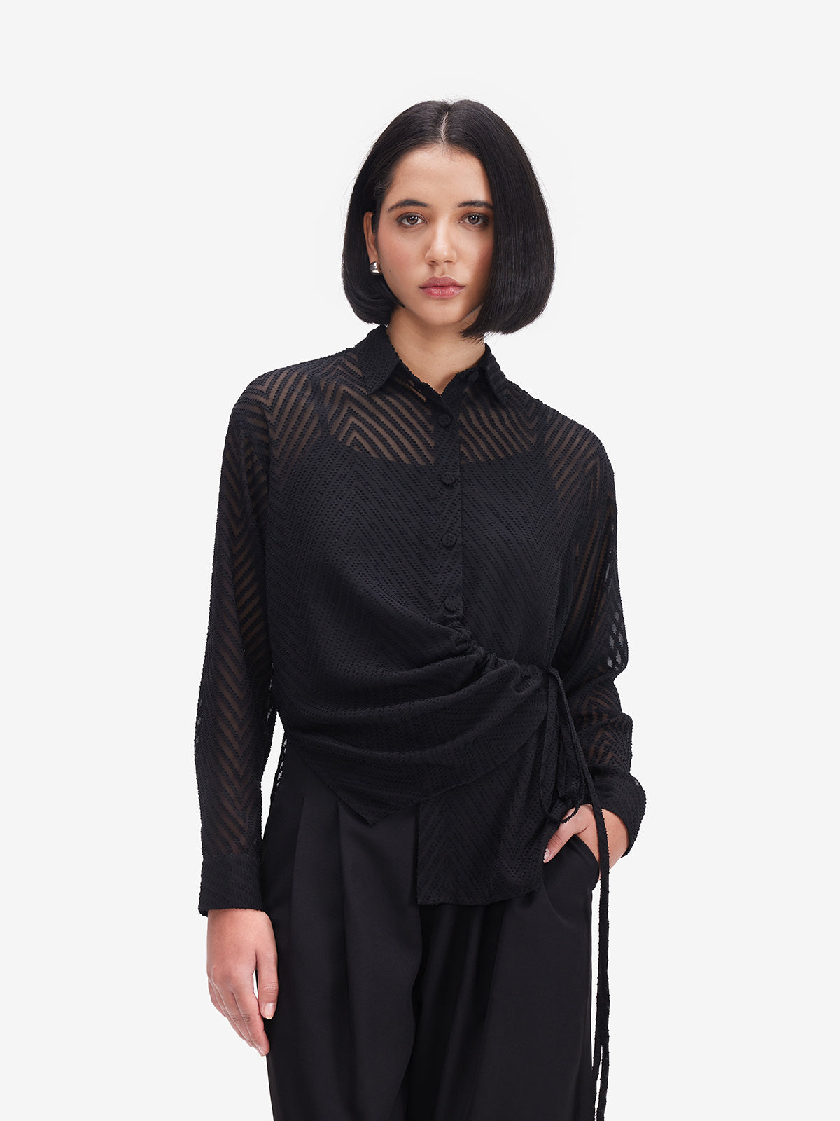 Women Black Sheer Shirt