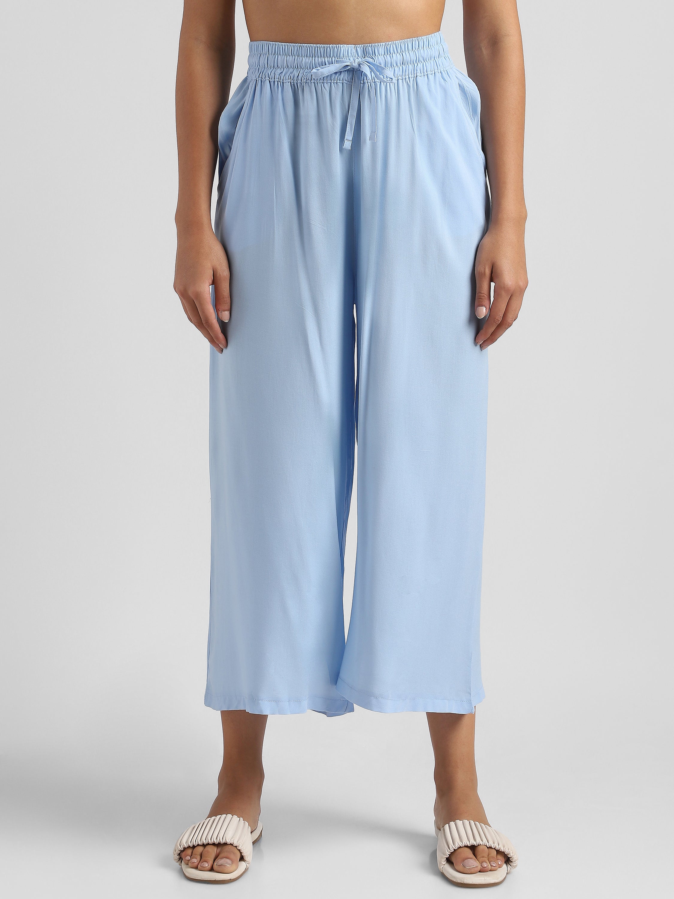 Women Blue Solid Palazzo Pants