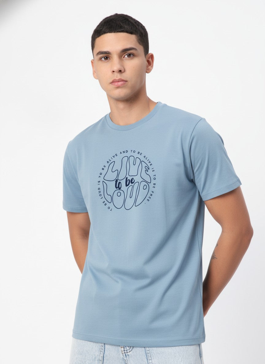Men Cotton Ice Blue T-Shirt