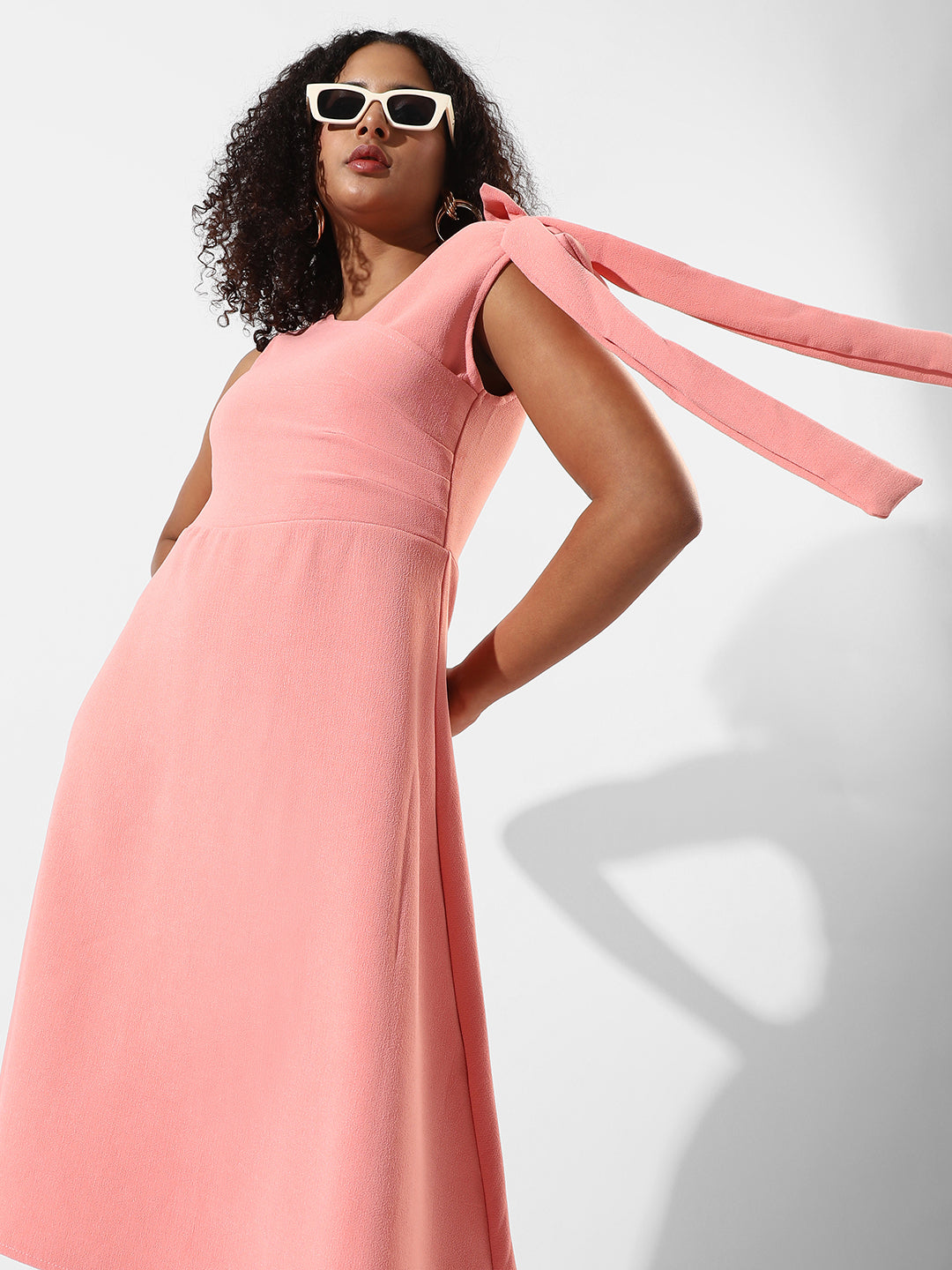 Women Pink Midi Dress With Ribbon Detail