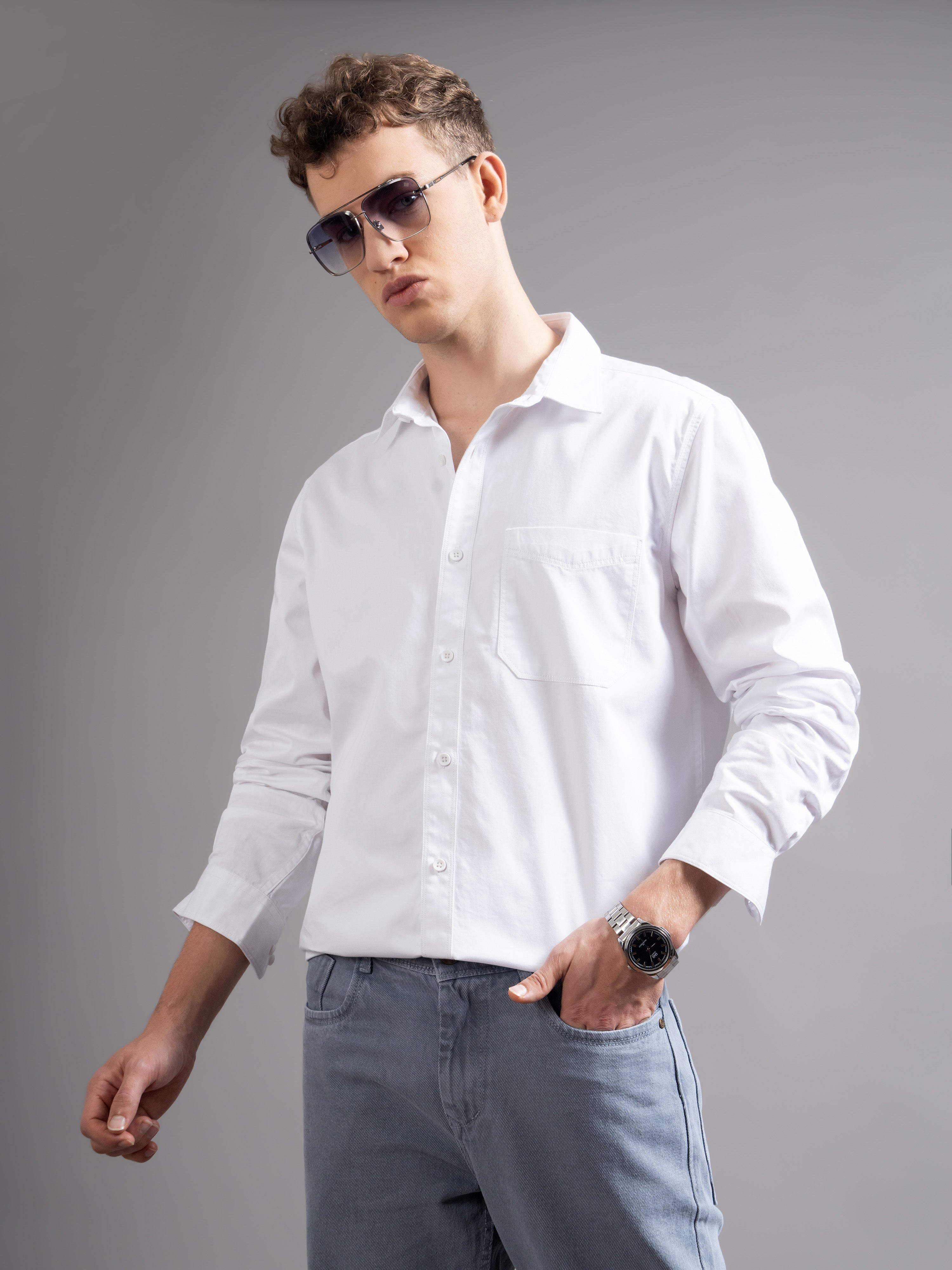 Men White Twill Shirt