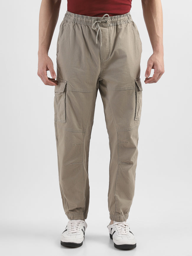 Men Light Green  Cotton Blend Cargo Jogger Pants