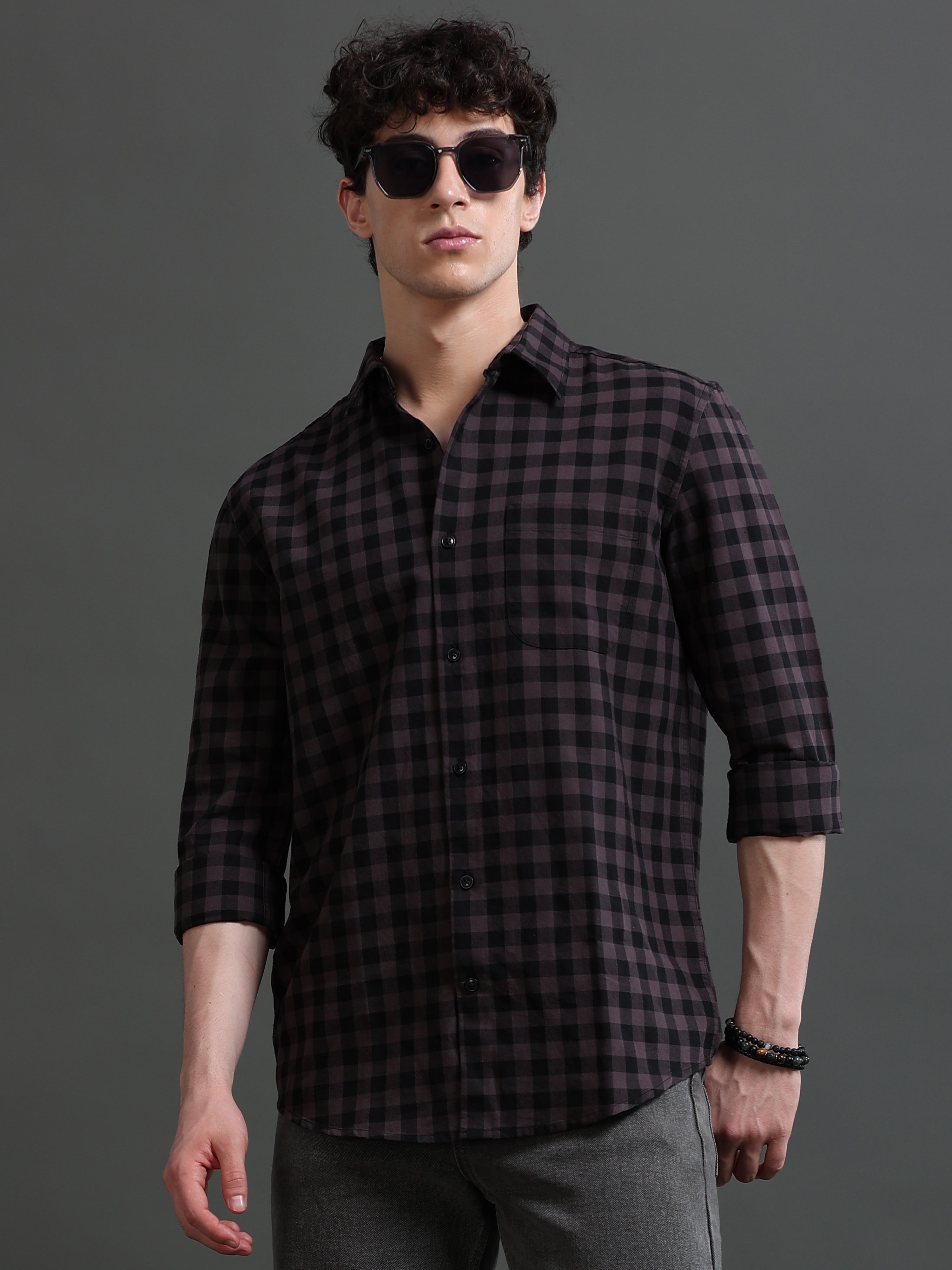 Men Purple Check Shirt