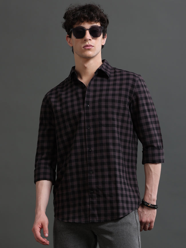 Men Purple Check Shirt
