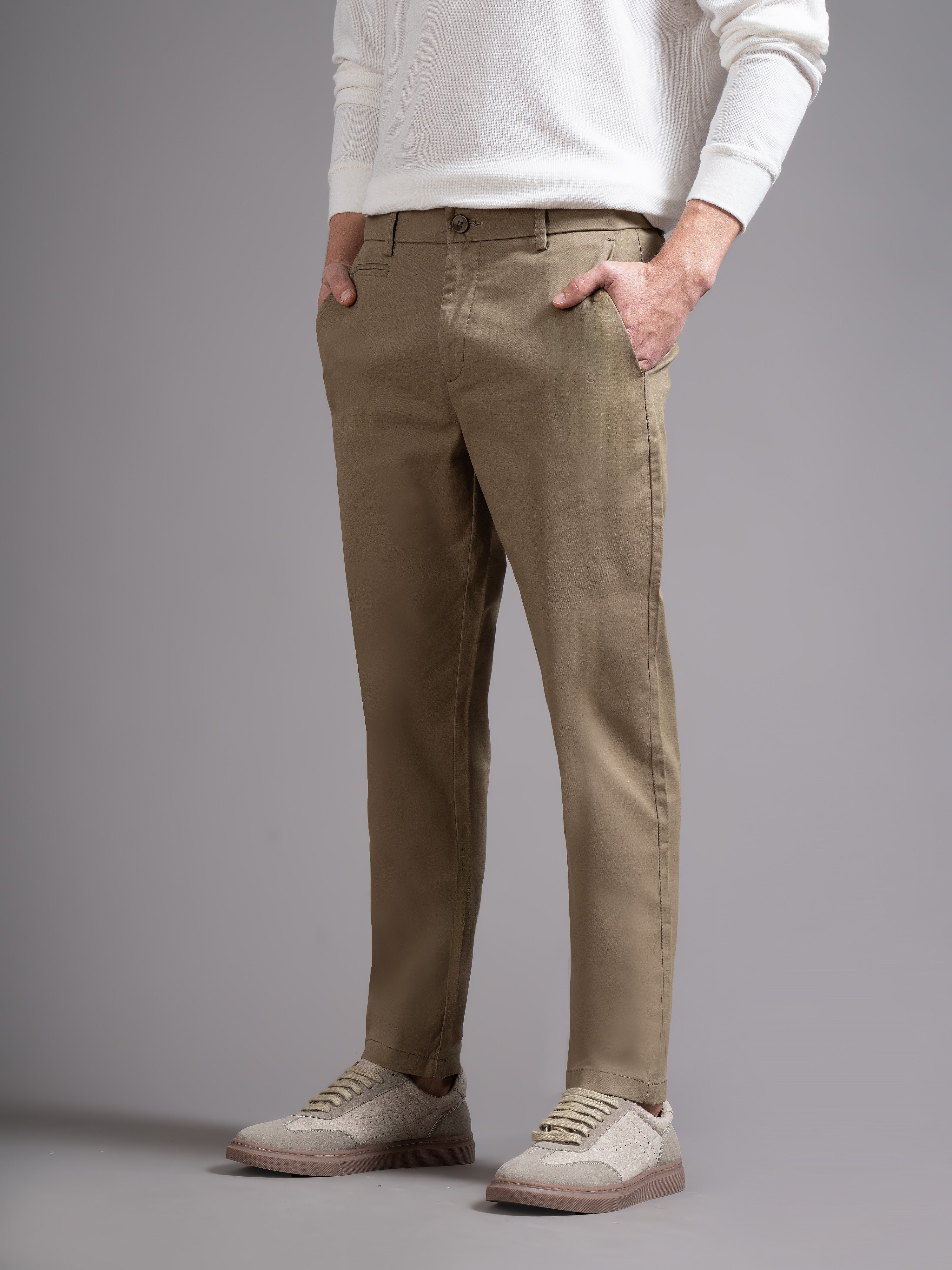 Men Khaki Smart Slim Fit Chinos