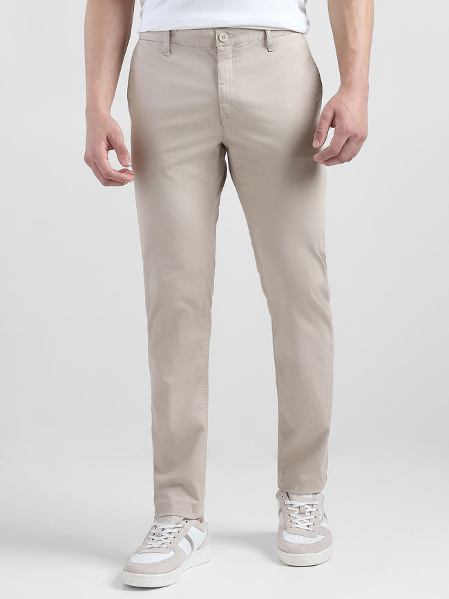 Men Cream Mid Rise Regular Fit Trouser