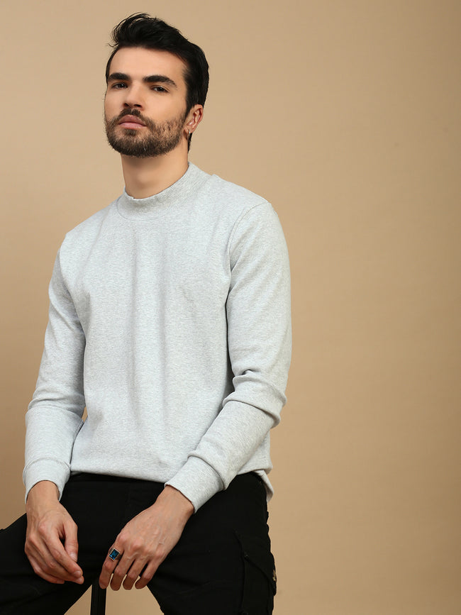 Men White High Neck T-Shirt
